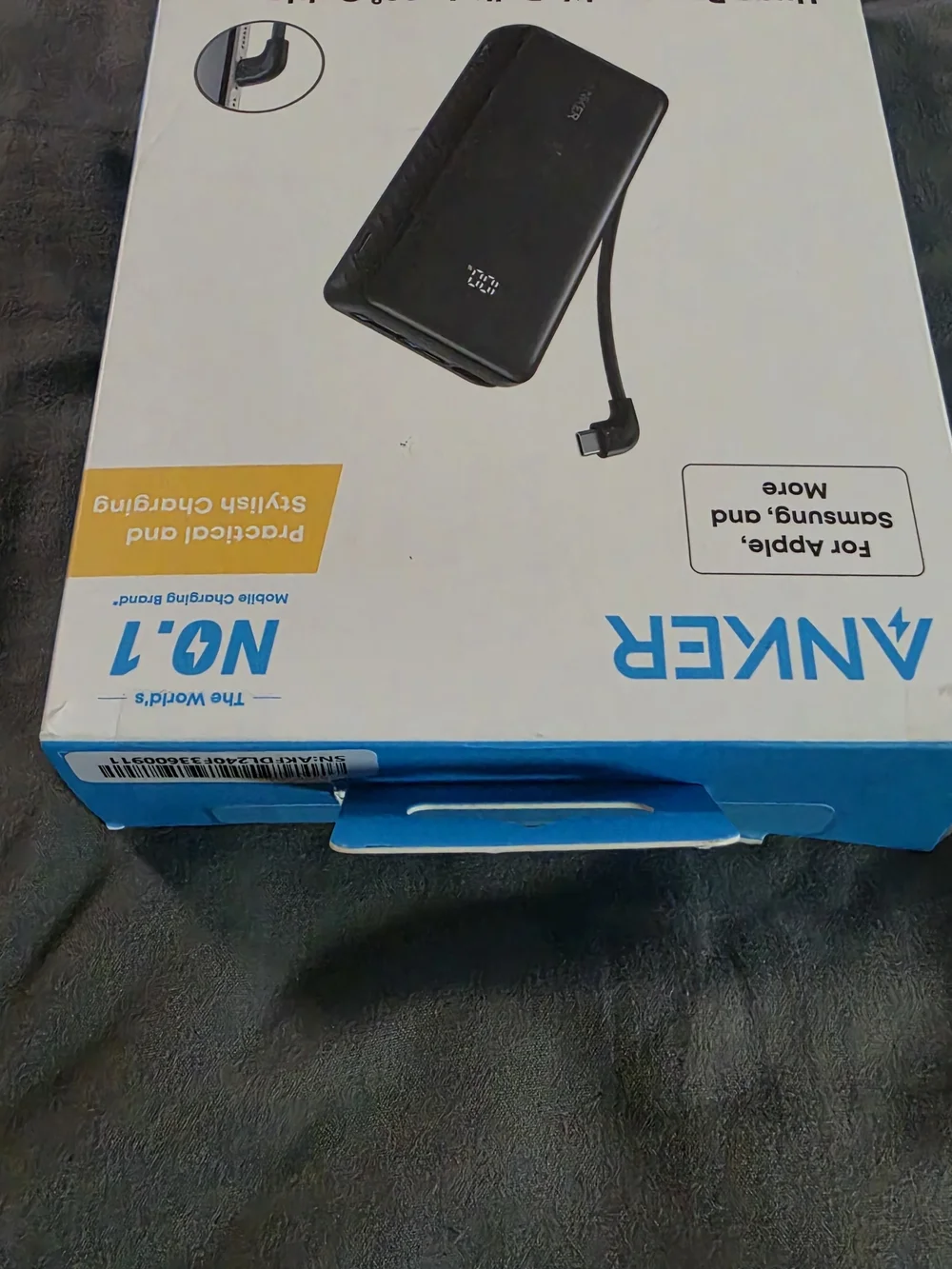 Anker Zolo 20,000mAh Power Bank with Built-In 90° Cable - Black